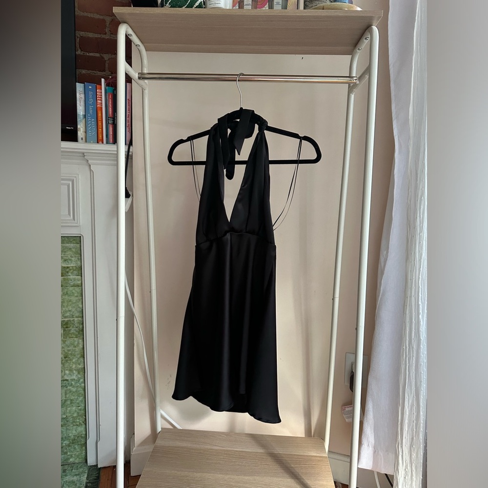 Zara halter black satin top